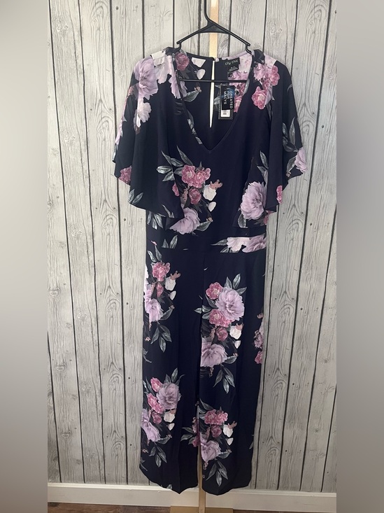 City Chic Pants - City Chic Dark Floral Wide Leg Jumpsuit V-Neck Flutter Sleeve Plus Size XL NWT